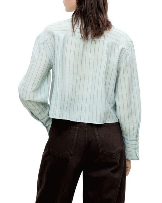 Mango Gray Stripe Crop Button-Up Shirt