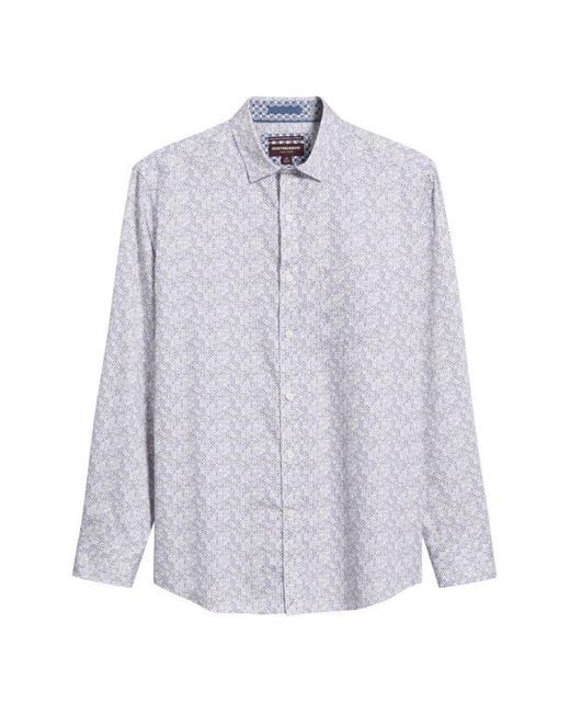 Johnston & Murphy White Circle Grid Print Button Down Shirt for men