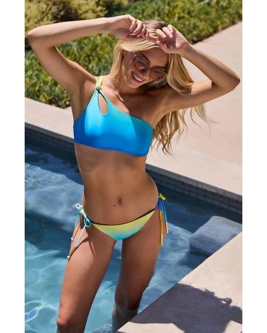 Trina Turk Blue West Palm One-Shoulder Bikini Top