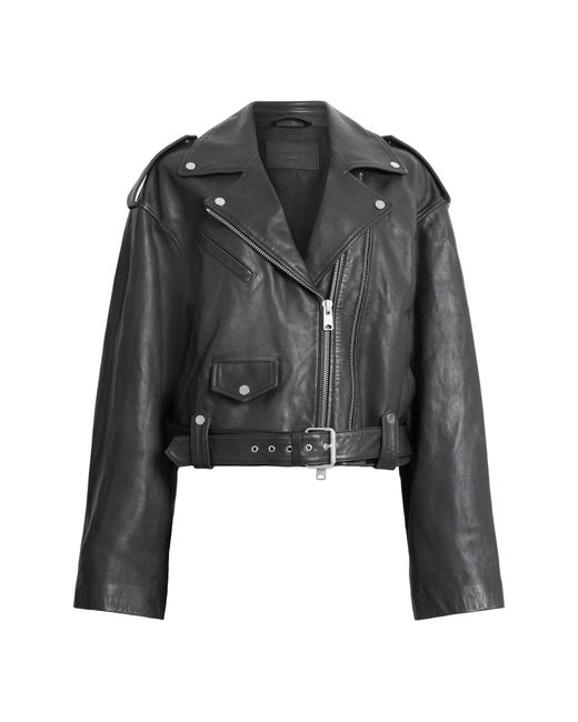 AllSaints Black Dayle Leather Biker Jacket