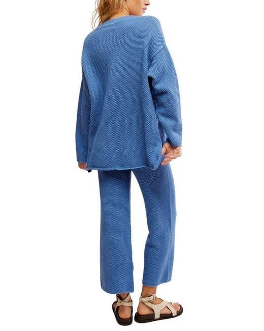 Free People Blue Free-Est Hailee Waffle Stitch Long Sleeve Top & Wide Leg Pants Knit Set
