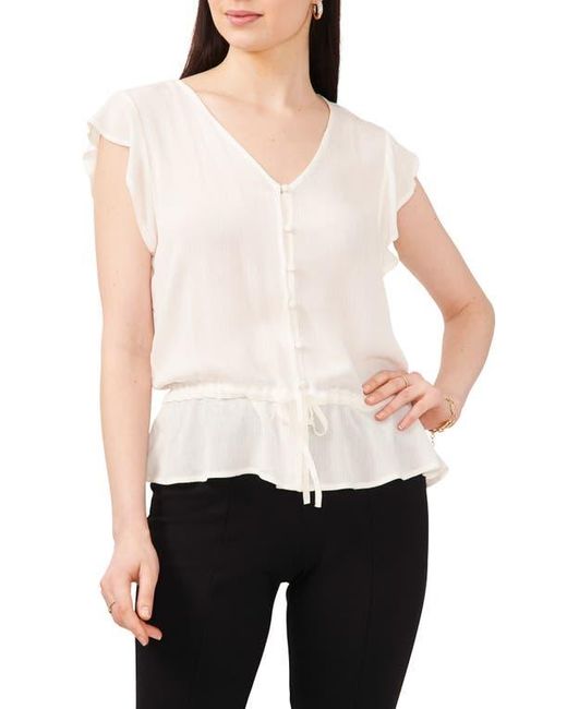 Chaus White Flutter Sleeve Button-Up Blouse