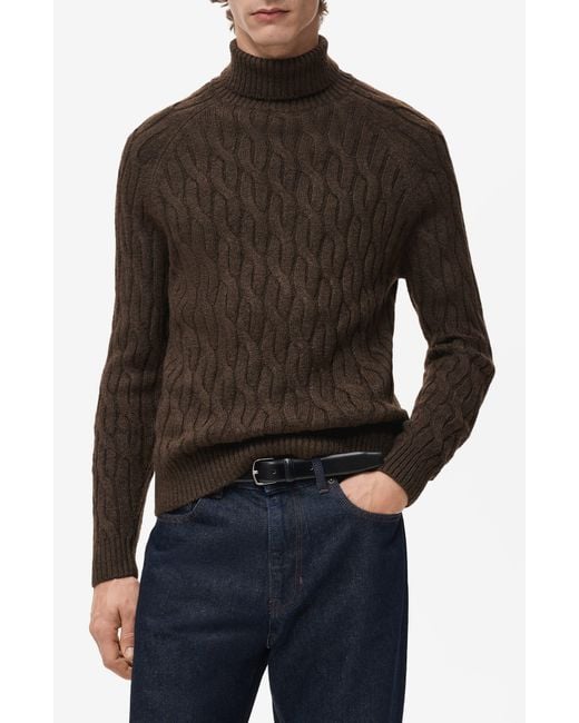 Mango Black Cable Stitch Turtleneck Sweater for men