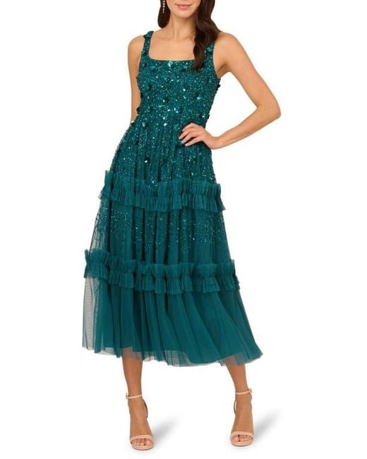 Adrianna Papell Embellished Ruffle Tiered Mesh Cocktail Dress in Green | Lyst Adrianna Papell Embellished Ruffle Tiered Mesh Cocktail Dress in Green | Lyst