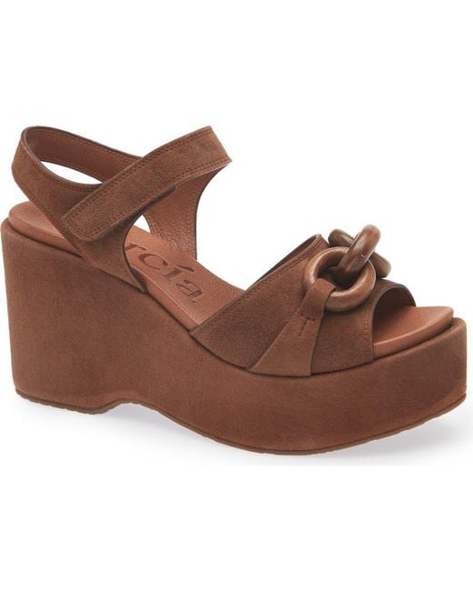 Pedro Garcia Brown Lady Ankle Strap Platform Wedge Sandal