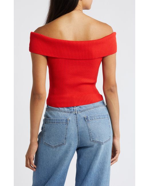 Astr Red Ainsley Cutout Off The Shoulder Sweater