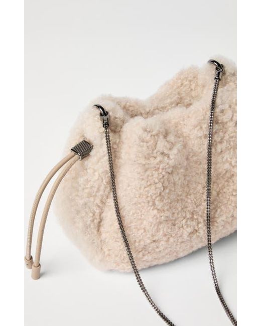 Brunello Cucinelli Natural Shearling Mellow Mini Bucket Bag