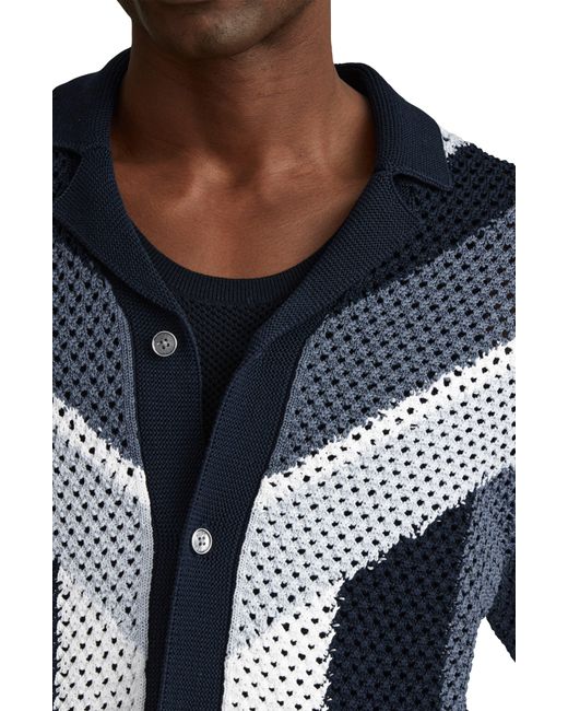 Reiss Black Panko Geo Pattern Short Sleeve Camp Collar Cardigan for men