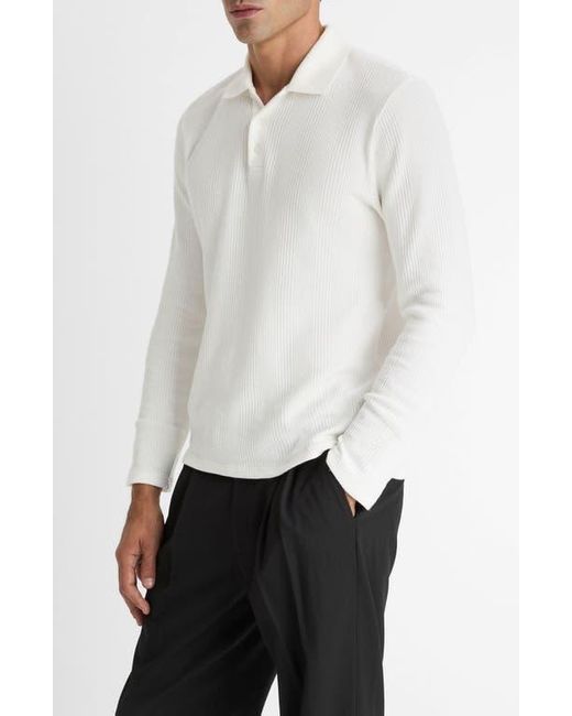Vince White Variegated Texture Long Sleeve Polo for men