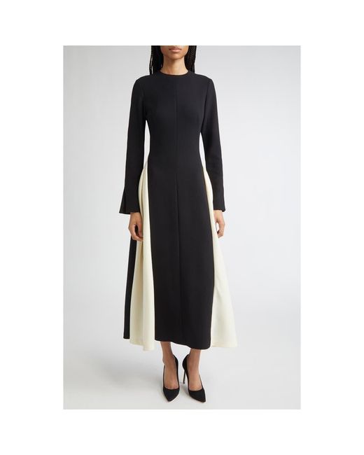 Lela Rose Blue Long Sleeve Stretch Twill A-Line Dress