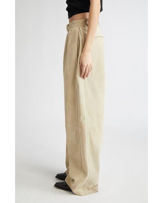 R13 Natural Pleated Wide Leg Suede Pants