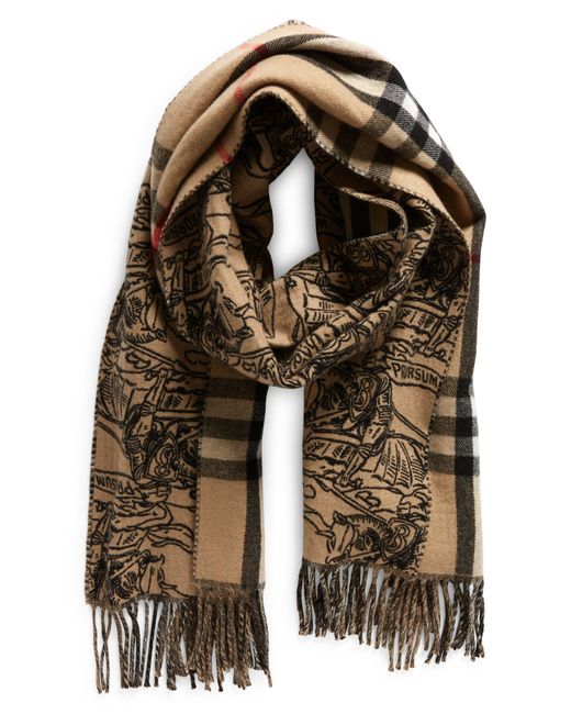 Burberry Equestrian Knight Cashmere Fringe Scarf in Natural Lyst