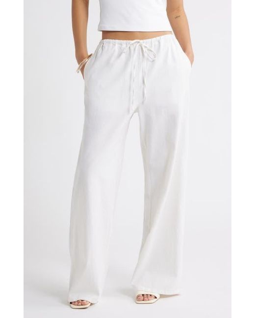 Open Edit White Wide Leg Linen Blend Pants