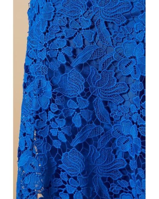 Oasis Blue Floral Lace V-Neck Midi Dress