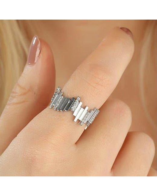 Spero London Metallic New Multiple Bar Sterling Ring