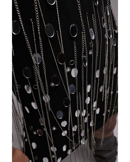 TOPSHOP Gray Embellished Chain Fringe Minidress