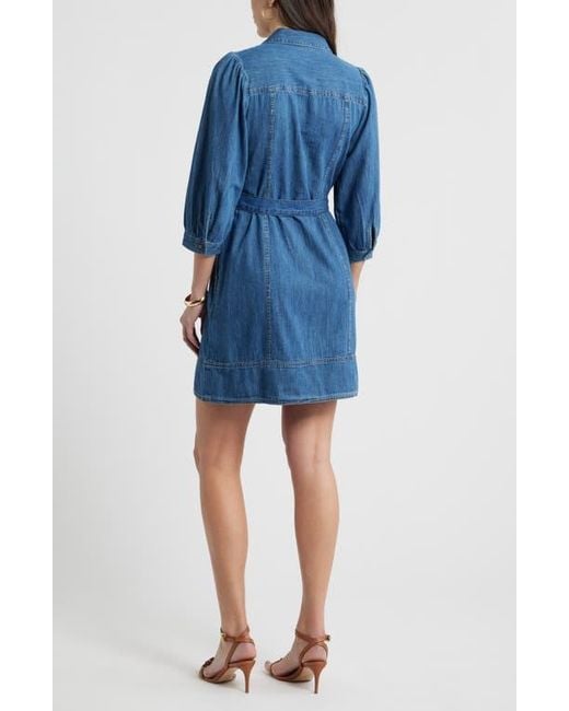 caslon denim dress caslon Flutter Sleeve Tie Waist Denim Midi Dress in Dark Wash at Nordstrom, Size 1X