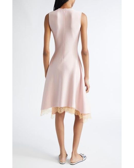 Alexander McQueen Pink Lace Trim Asymmetric Wool Blend Knit Dress