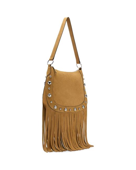 Mango Metallic Studded Fringe Suede Shoulder Bag