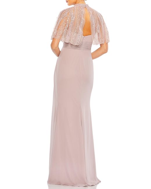 Mac Duggal Pink Beaded Capelet Gown