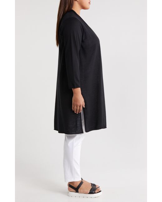 Eileen Fisher Black Organic Linen & Organic Cotton Longline Cardigan