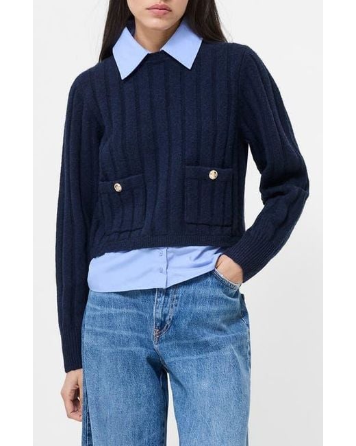 French Connection Blue Ellie Collar Layered Sweater