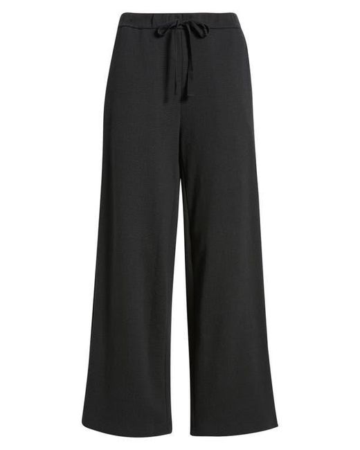 Eileen Fisher Black Organic Cotton Blend Ankle Wide Leg Drawstring Pants
