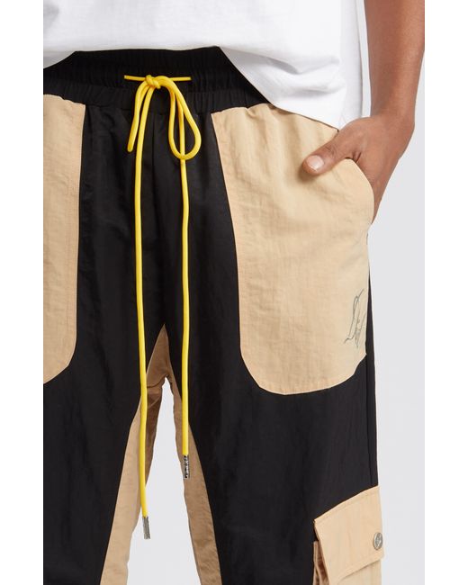 DIET STARTS MONDAY Black Colorblock Nylon Cargo Pants for men