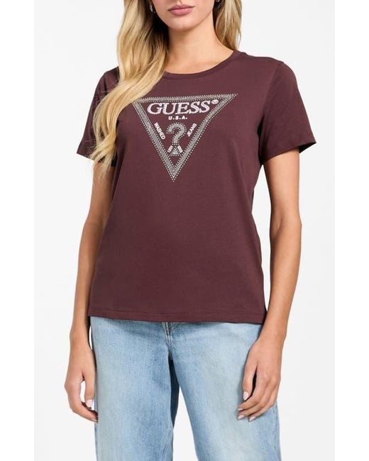 Guess Purple Krystal Triangle Embellished Graphic T-Shirt