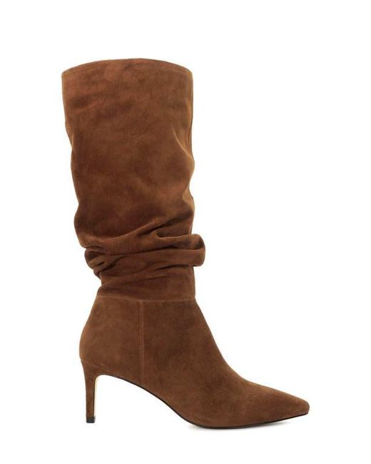 Dune Brown Slouch Pointed Toe Knee High Boot