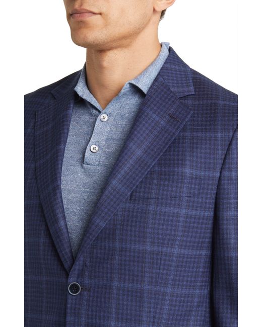 Peter Millar Blue Tailored Fit Plaid Wool Sport Coat for men
