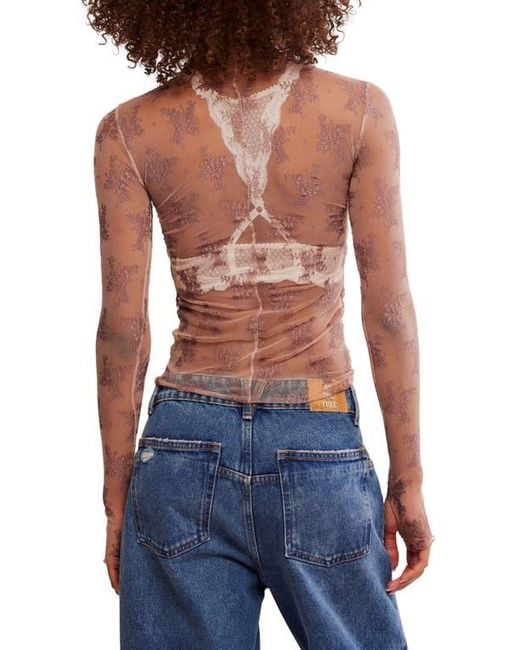Free People Blue Two-Tone Lady Lux Sheer Mesh Top