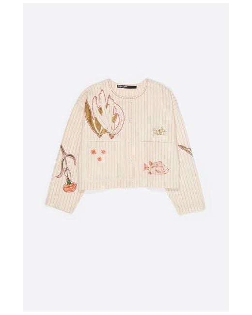 Bimba Y Lola Natural Patchwork Cotton Cropped Jacket