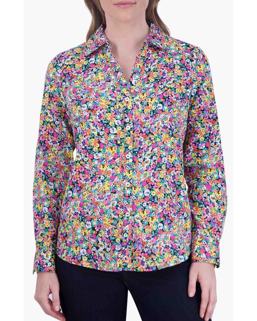 Foxcroft Red Mary Floral Non-iron Cotton Button-up Shirt