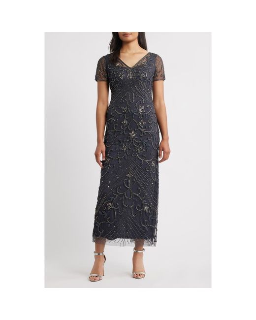 Pisarro Nights Women's Black Beaded Mesh Column Gown - www.ice4pros.com.br