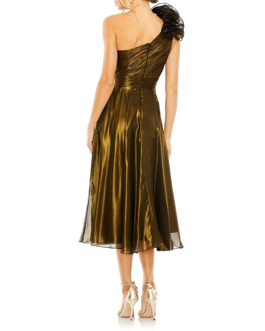 Ieena for Mac Duggal Green Rosette One-shoulder Iridescent A-line Dress
