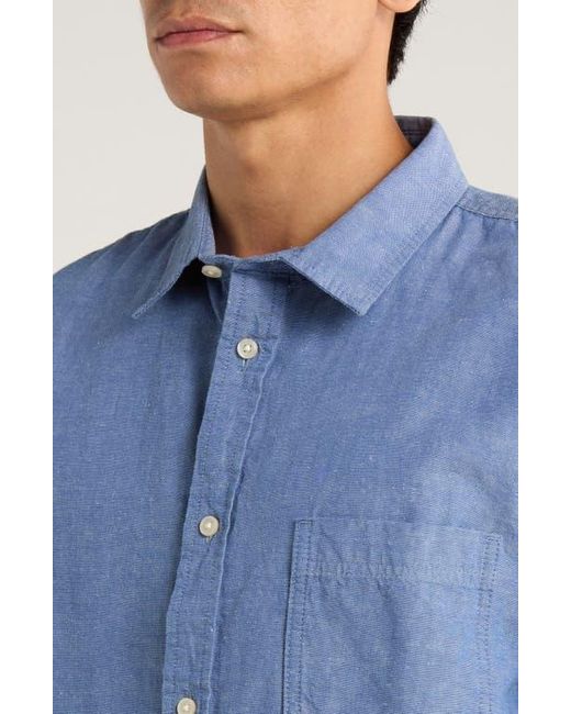 Vans Blue Lawson Short Sleeve Cotton & Linen Button-Up Shirt for men