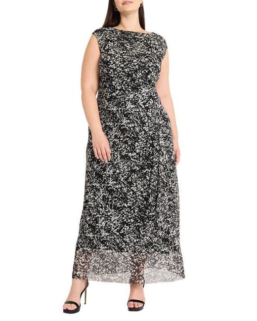 Maggy London Brown Abstract Print Side Ruched Dress