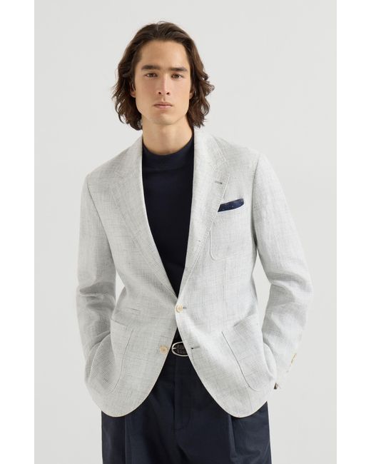 Brunello Cucinelli Gray Houndstooth Deconstructed Blazer for men