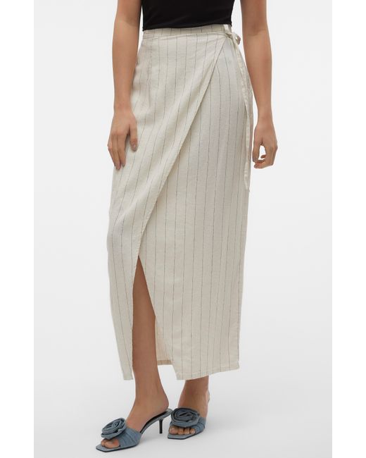 Vero Moda Multicolor Mindy Pinstripe Linen Blend Faux Wrap Maxi Skirt