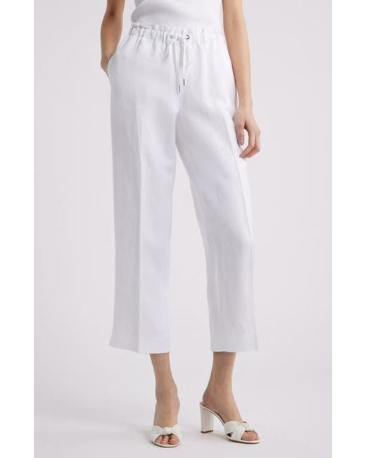 Anne Klein White Linen Blend Drawstring Pants
