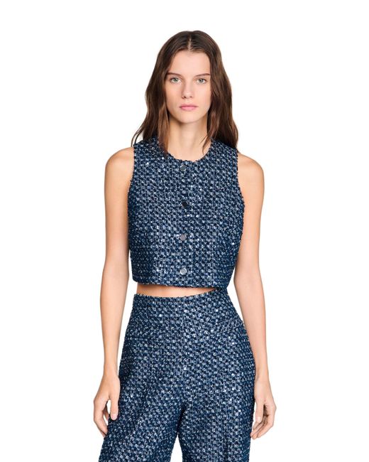 Sandro Blue Sequin Crop Top