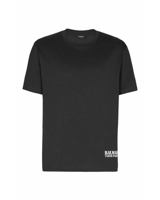 Balmain Black Small Stamp Printed T-Shirt for men