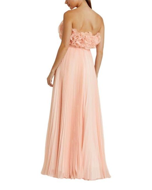 Mac Duggal Pink Pleated Chiffon Strapless Gown With Ruffles