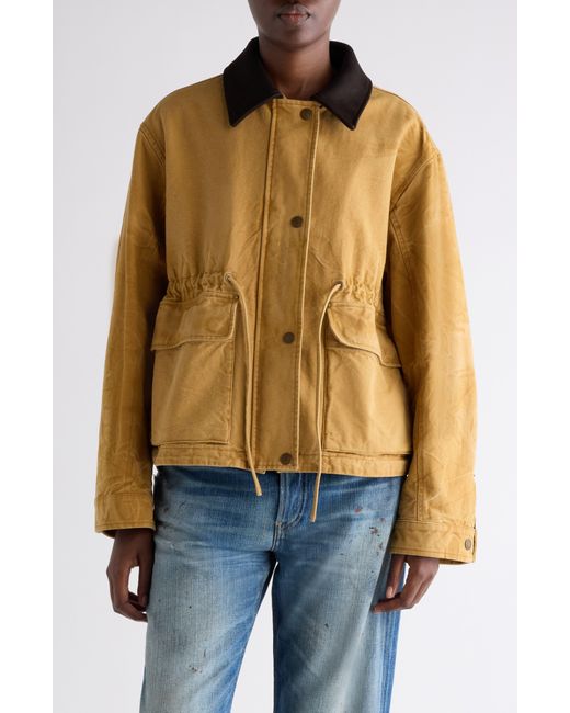 Acne Multicolor Canvas Work Jacket With Leather Collar