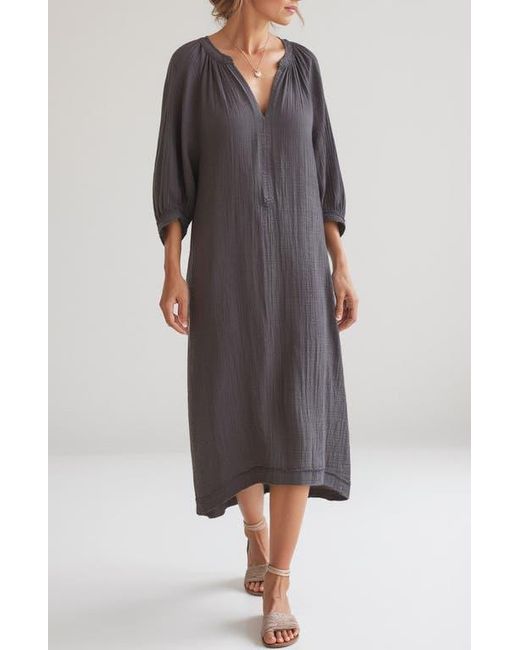 ocean + main Gray Gauze Dress With Pockets