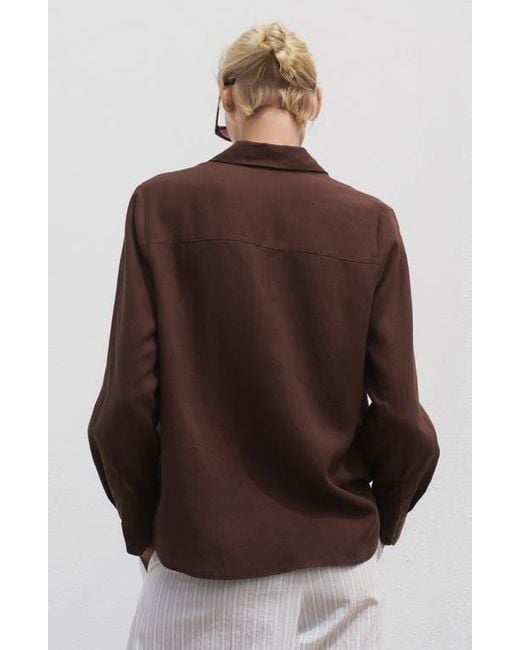 Mango Brown Straight Lyocell & Linen Button-Up Shirt