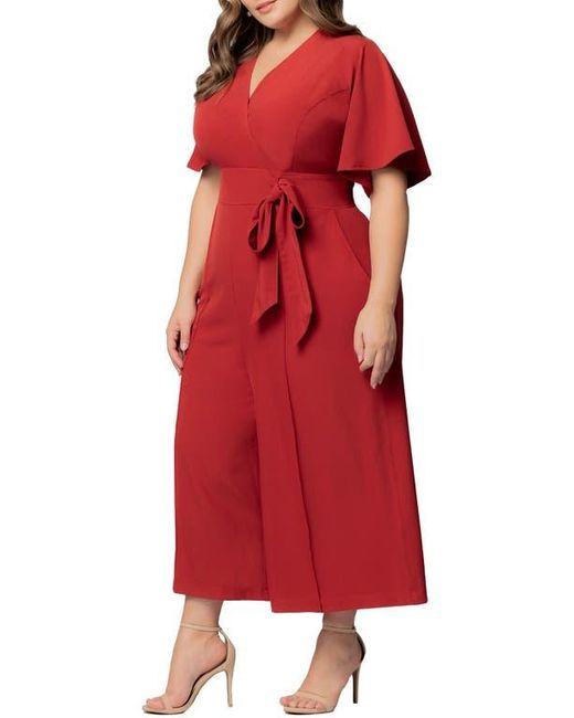 Kiyonna Red Evelyn Wide Leg Crop Jumpsuit