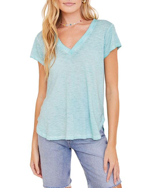Bella Dahl Blue Cotton Blend V-neck T-shirt