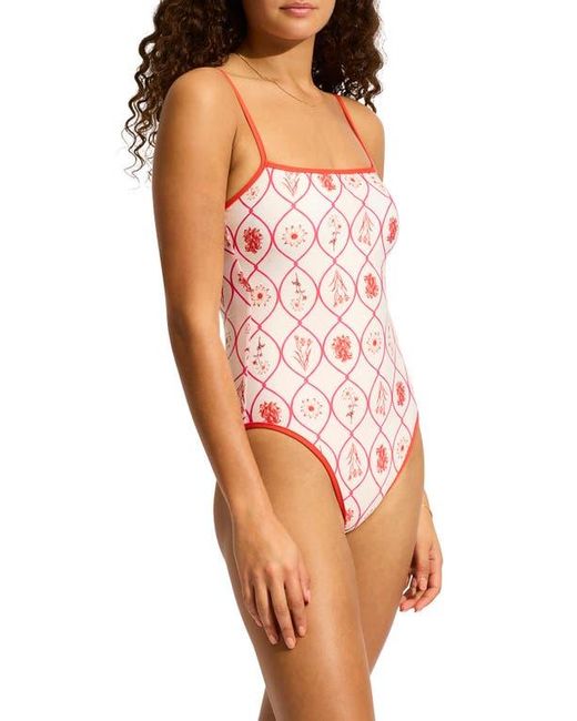 Seafolly Pink Square Neck One-Piece Swimsuit
